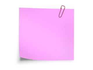 Pink sticky post it note with paperclip