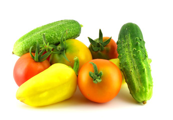 Cucumbers, tomatoes and pepper