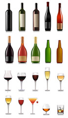 Set of different drinks and cocktails. Vector illustration.