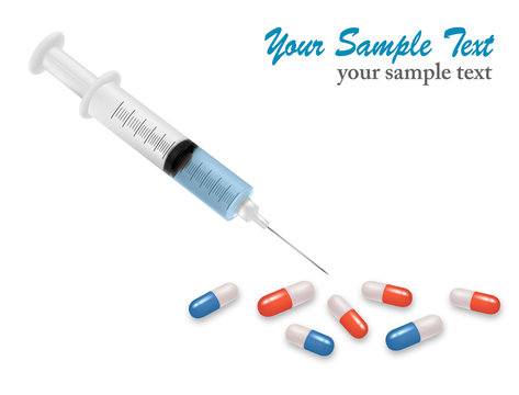 Syringe with needle and capsules. Vector.