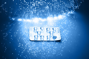 Fiber optics background with lots of light spots