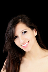 Fototapeta premium Smiling Portrait young caucasian woman bare shoulder