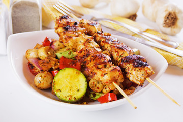 Grilled chicken on skewer
