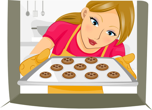 woman baking cookies in oven clip art preview