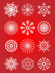 Snowflake set, vector icon, isolated on the red