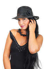 Beautiful woman in elegant black hat