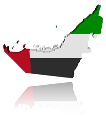 UAE map flag 3d render with reflection illustration