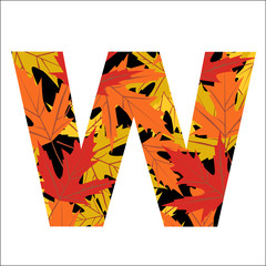 Vector autumn leaves font, letter W