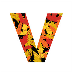 Vector autumn leaves font, letter V
