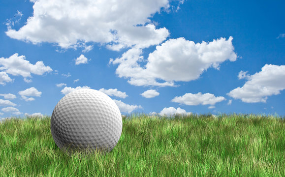 Golf ball under cloudy sky