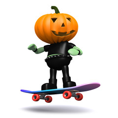 Fototapeta premium Pumpkin rides his skateboard
