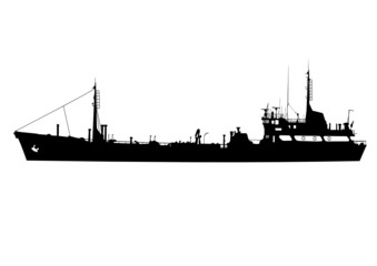 Silhouette of the cargo ship