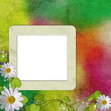 Colorful Background with white flowers and frame