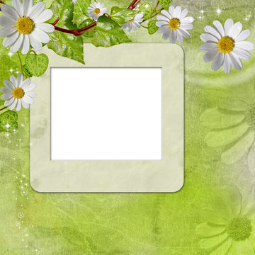 Background with white flowers and frame