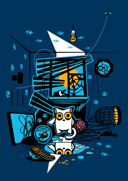 Bandit Cat. Vandal, murderer and perjurer. Vector Illustration.