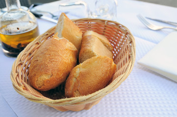 little roll breads in basket on table