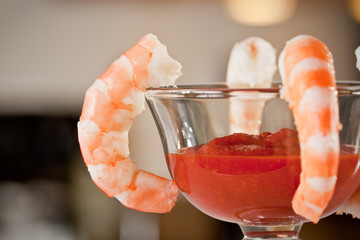 Boiled Shrimp with red cocktail sauce - no tails