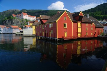Fototapeta na wymiar Old, Harborside wooden buildings. Bergen, Norway