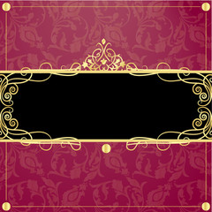 Retro textile background with gold frame in vintage style