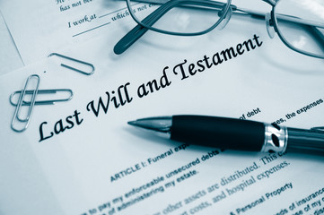 Last Will and Testament documents, with pen etc