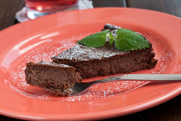 Chocolate cake with ricotta and mint