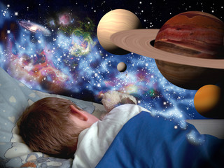 Boy dreaming about universe