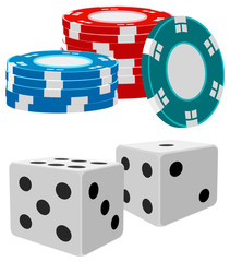 Casino Icons. Dice. Chips. Vector. No gradients.