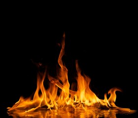 Fire flames reflected in water