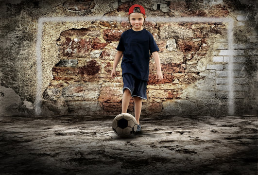 Football player and Grunge ball on the retro grunge background
