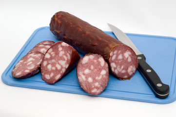 Sausage on a chopping board