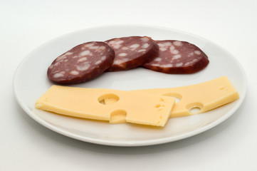 Sausage and Cheese on a plate