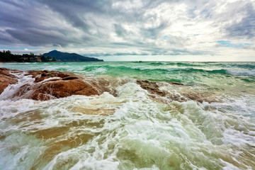 Gloomy weather on the tropical beach.