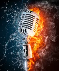 Peel and stick wall murals Flame Microphone on Fire and Water