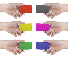 hand giving card in different colors