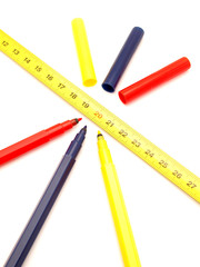 Ruler and felt-tip pens