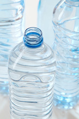 Closeup of plastic bottles of water