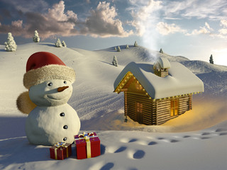 Casetta nella neve la mattina di Natale