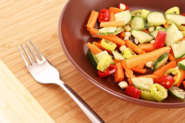 Vegetables mix in plate with fork