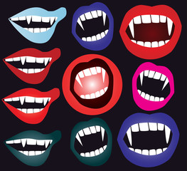 set of vampire mouth in vector