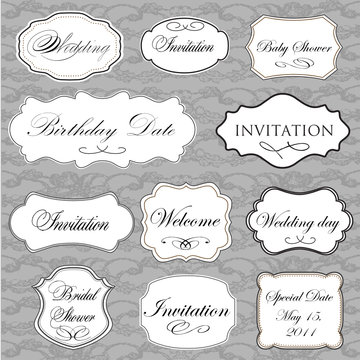 Set of vector vintage frames with lace background