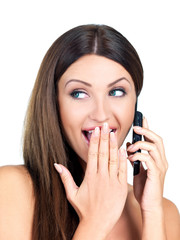 Fototapeta premium Portrait of beautiful woman, she talking cell phone