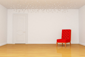 Empty room with door and red chair