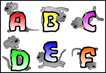 Mäuse Alphabet bunt A - F / Buchstaben / handgemalt