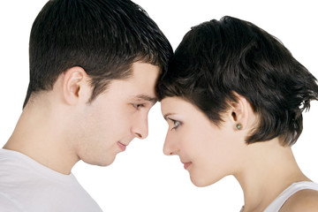 Profile of a smiling young couple in love