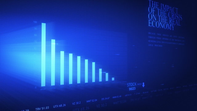 World financial crisis Flying informaion and charts concept