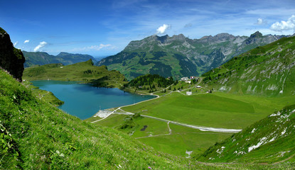 Alpine lake in Switzerland, Trubsee near Engelberg Alps