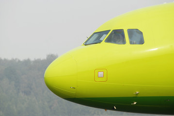 Cabin of the green passenger plane