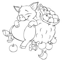 Schwein, Schweinchen, Ferkel, Apfel, Äpfel, schlafen