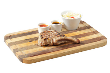 meat and sause on a cutting board