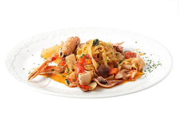 pasta with shrimp on a plate.